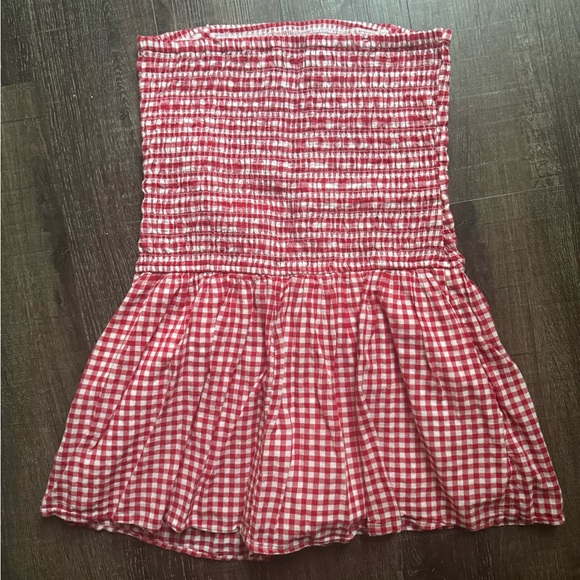 Red & White Strapless Smocked Bodice Mini Dress - Picture 5 of 6
